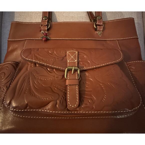 Patricia Nash Bolsena Florence Brown Tooled Leather Tote ZipTop Shoulder Bag - Picture 2 of 14